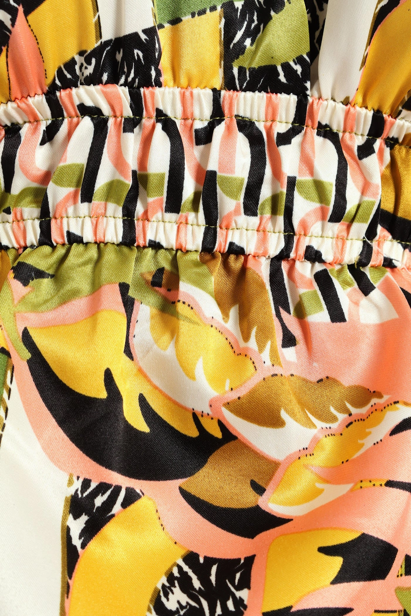 Chic Fit Photo Light Short Sleeve V-Neck Shirred Waist Printed Satin Maxi Dress - Multi