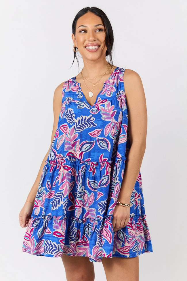 Balanced Look Hanging Loose Blue Multi Floral Print Tank Shirt Dress SALE