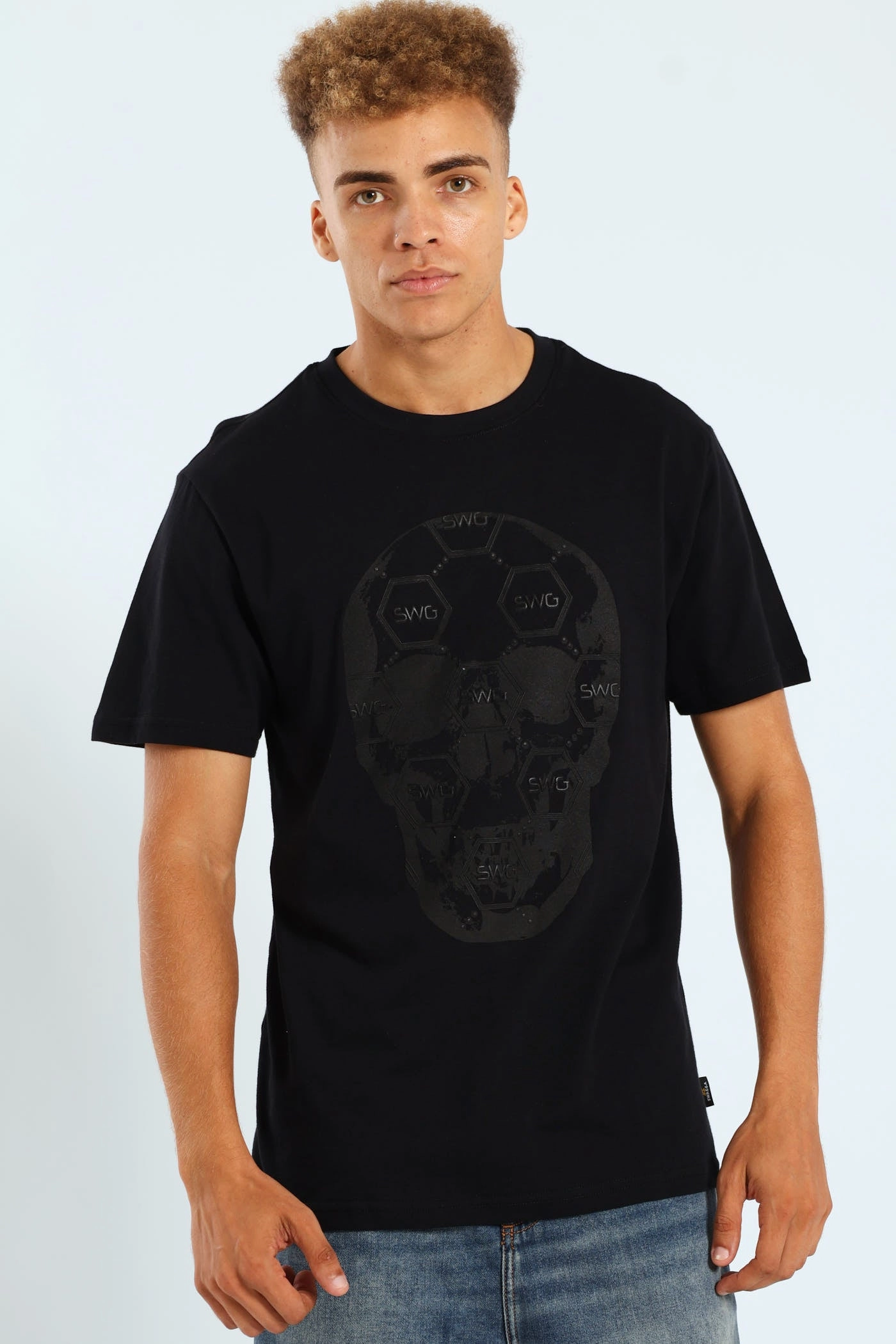 Simple Comfort slim fit HD Skull Print Tee - Black