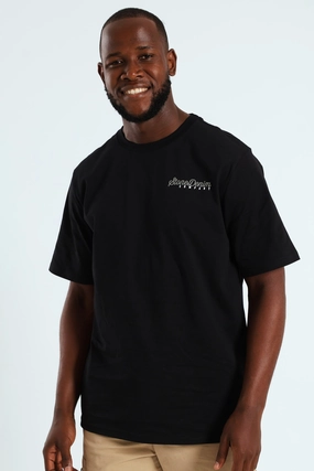 Eco Friendly Production Heavyweight Stone Denim Co. Lhs Chest Print Tee - Black