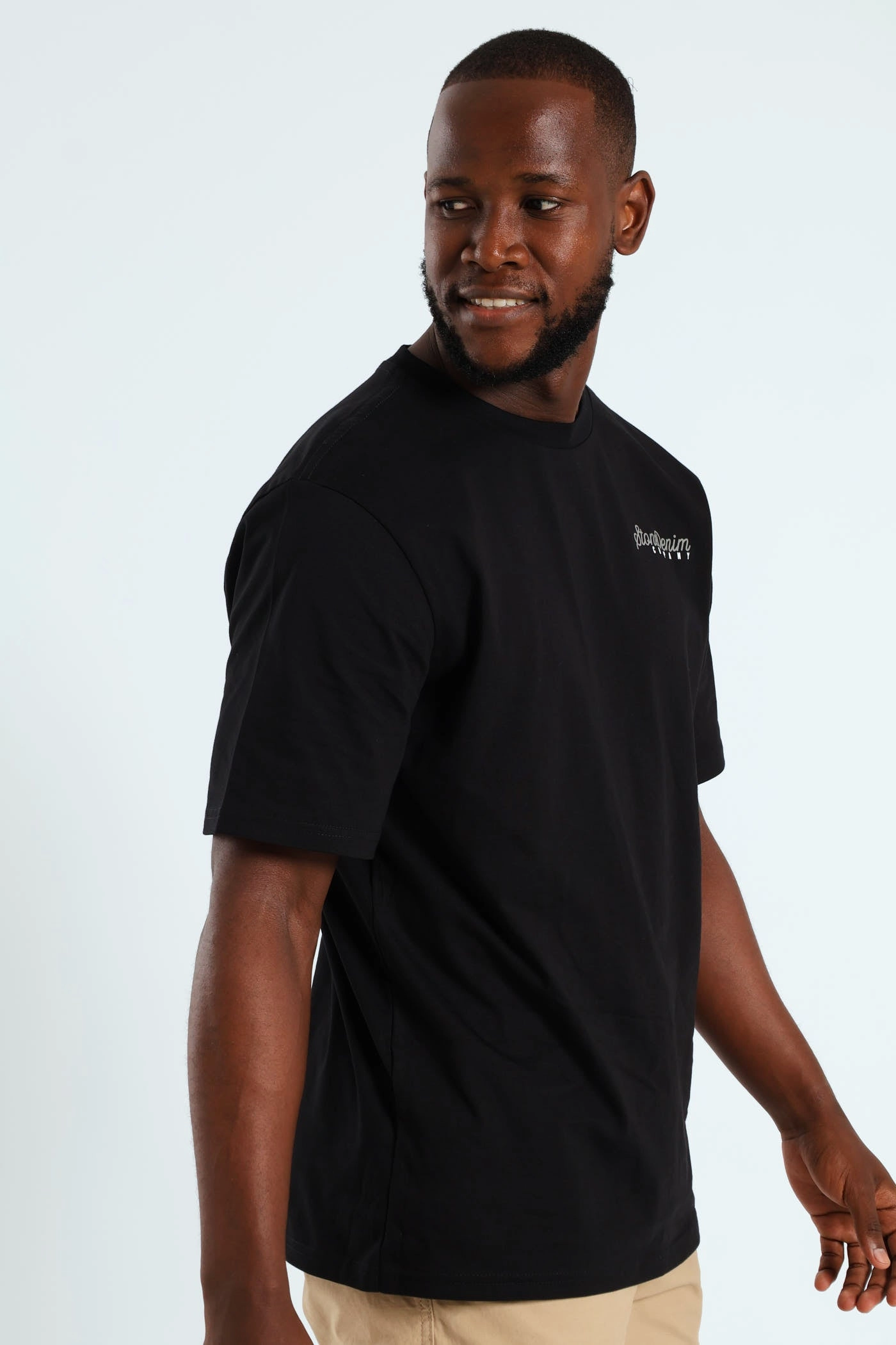 Heavyweight Stone Denim Co. Lhs Chest Print Tee - Black FunctionalPockets