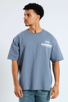Chamonix Puff Print Oversized Tee - Steel Blue Beach relaxation Seasonal Wear