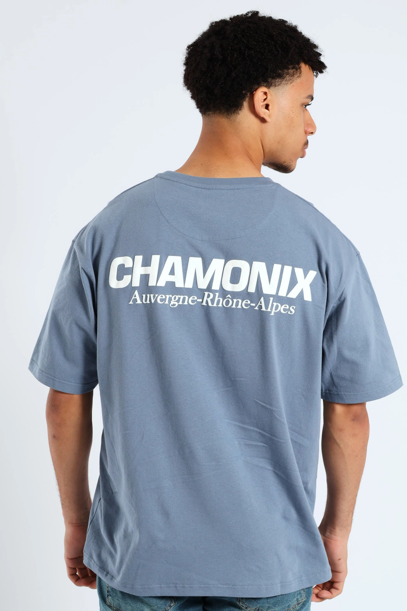 Chamonix Puff Print Oversized Tee - Steel Blue Low Impact Processing Minimalistic Wear