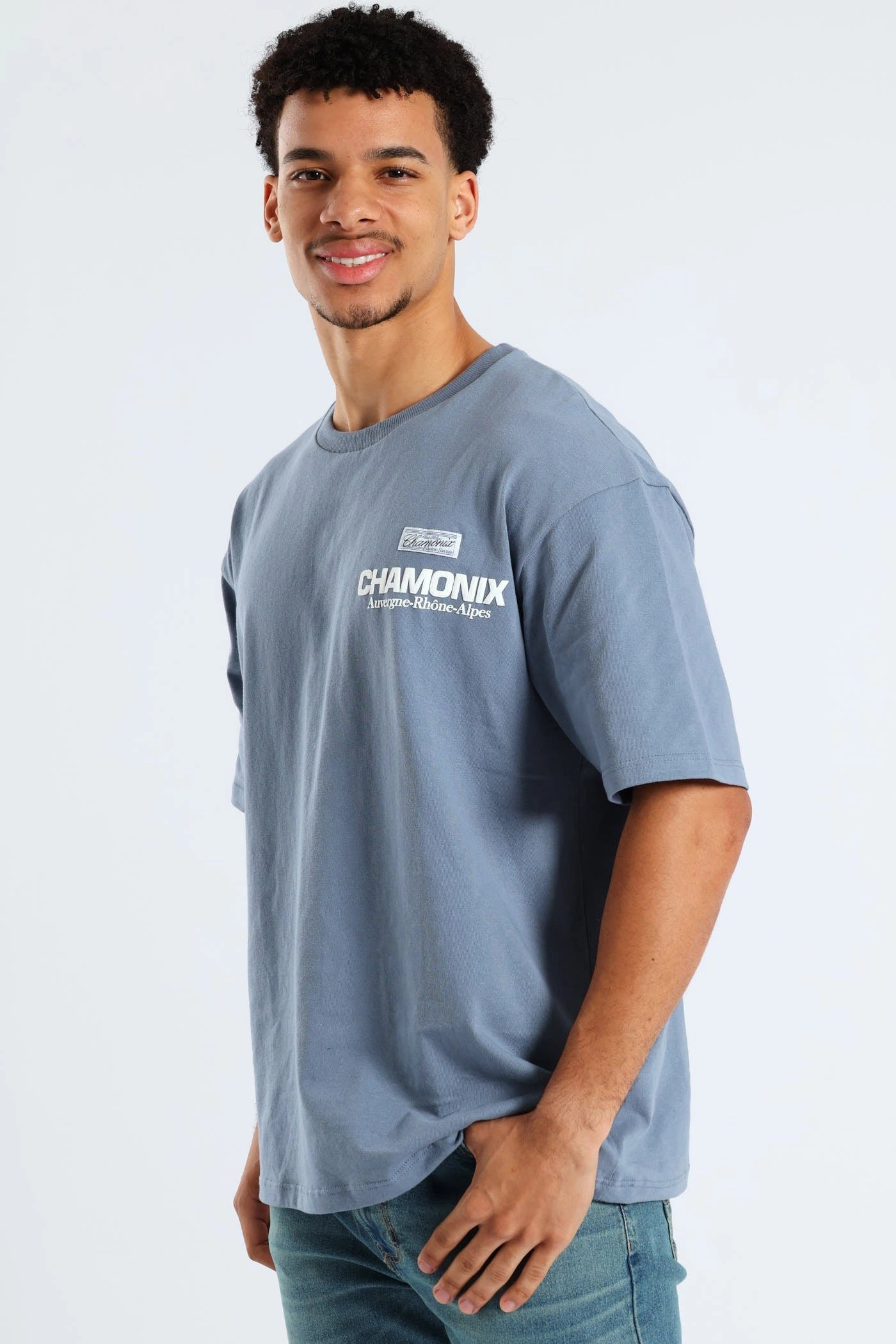 Chamonix Puff Print Oversized Tee - Steel Blue Weekend Fashion