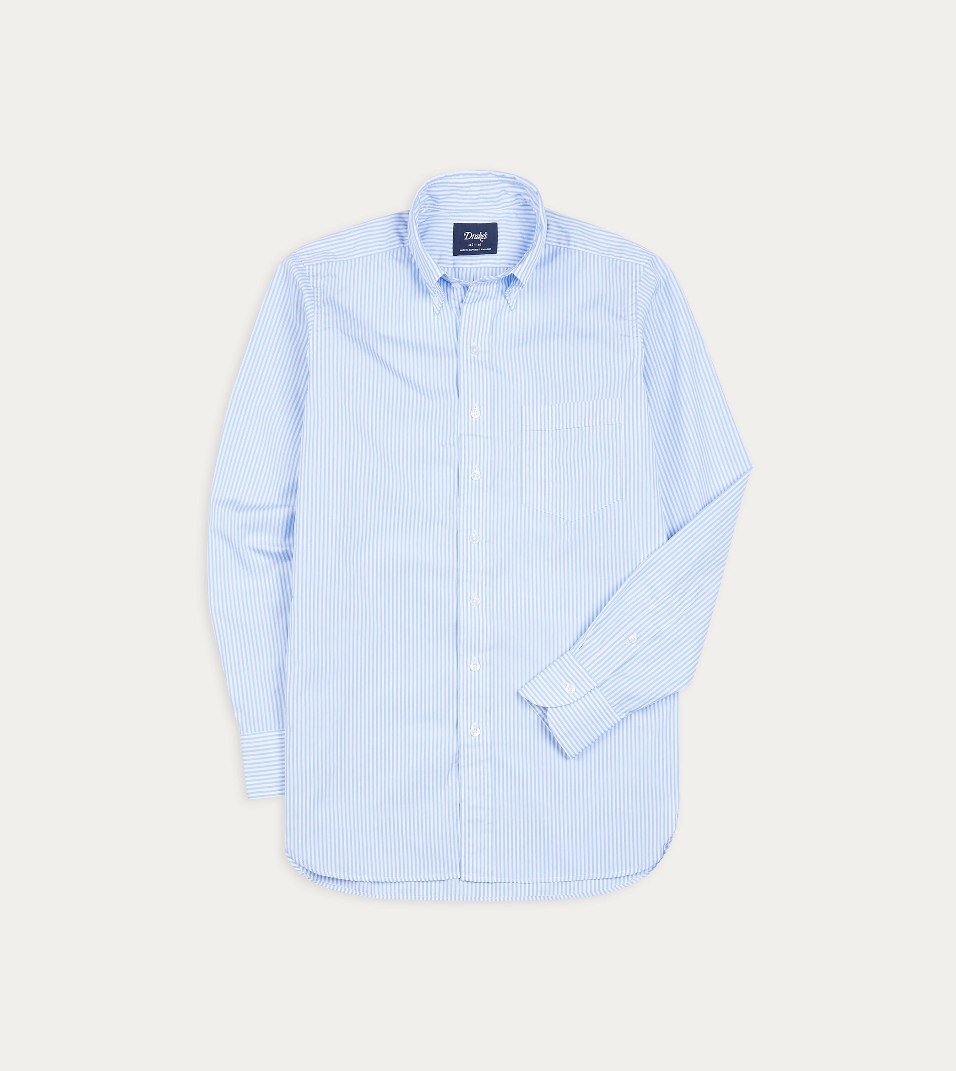 Mesh Insert Flex Fit Collar Light Blue Bengal Stripe Cotton Poplin Button-Down Shirt