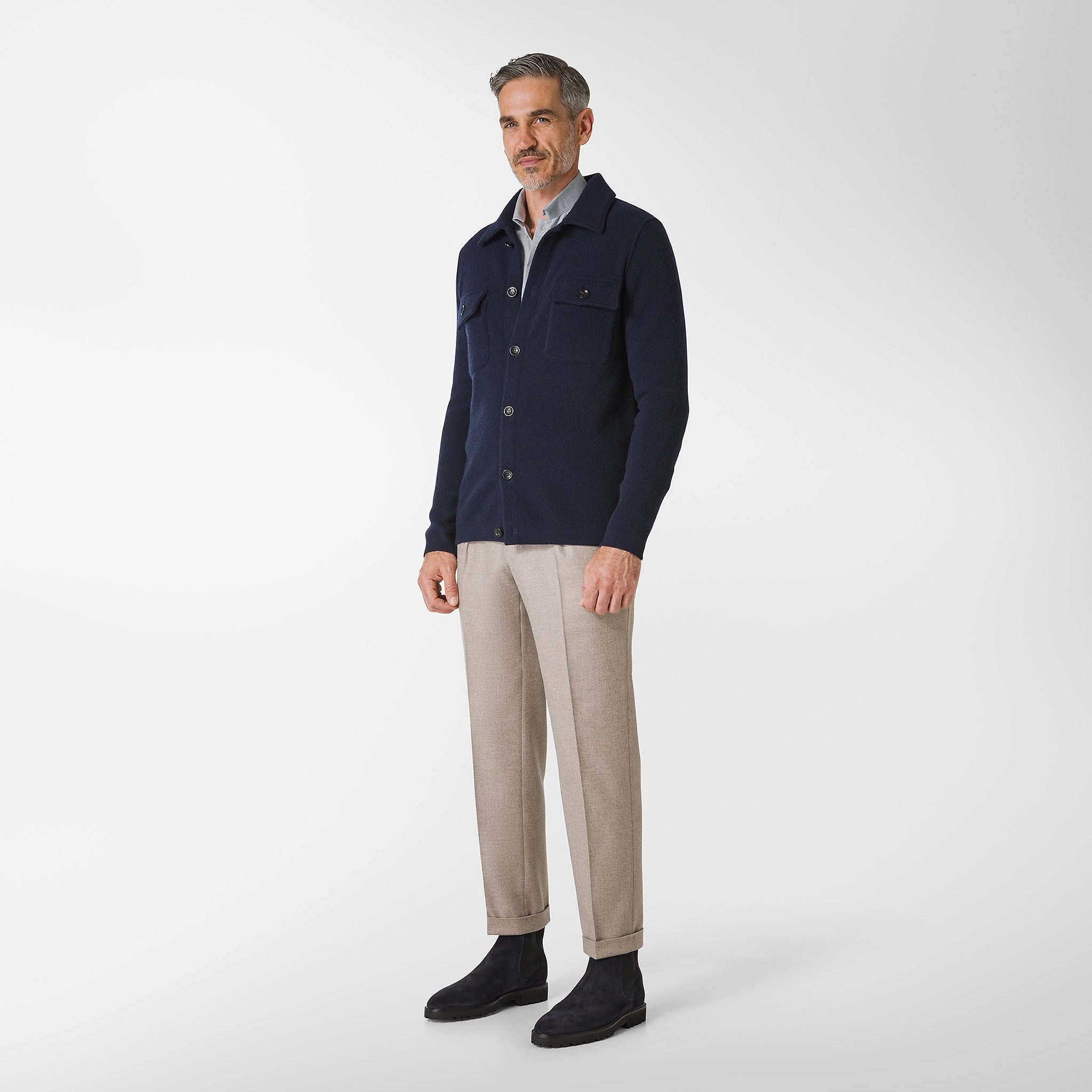 Aidan knitted shirt in Wool and Cashmere Street Smart Layering Comfort