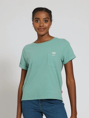 Hibiscus Peek Beryl Margot Pocket Tee  - Teal Compression Fit