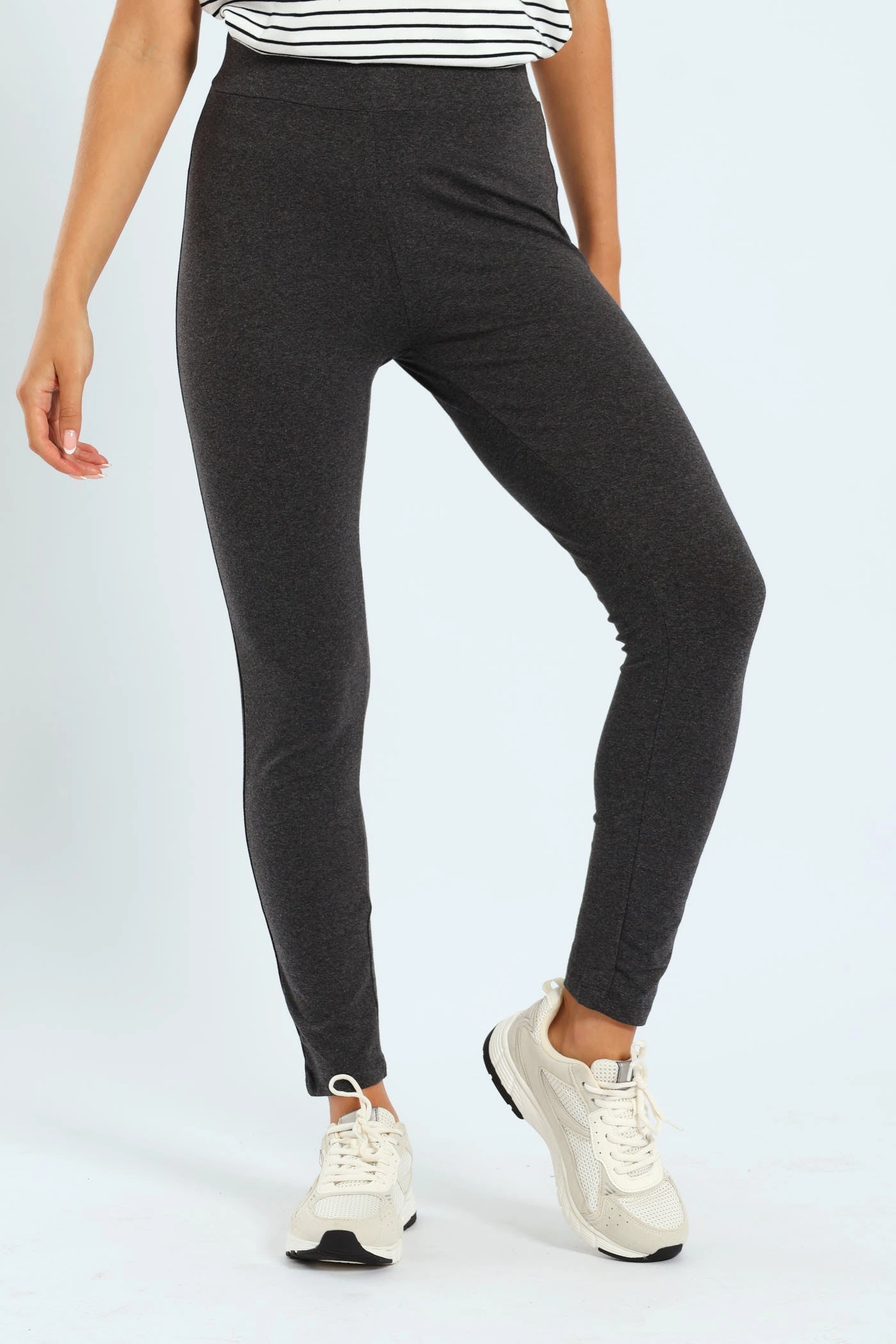Boho chic Fashion Staple Basic Legging With Wide Waistband - Charcoal Melange