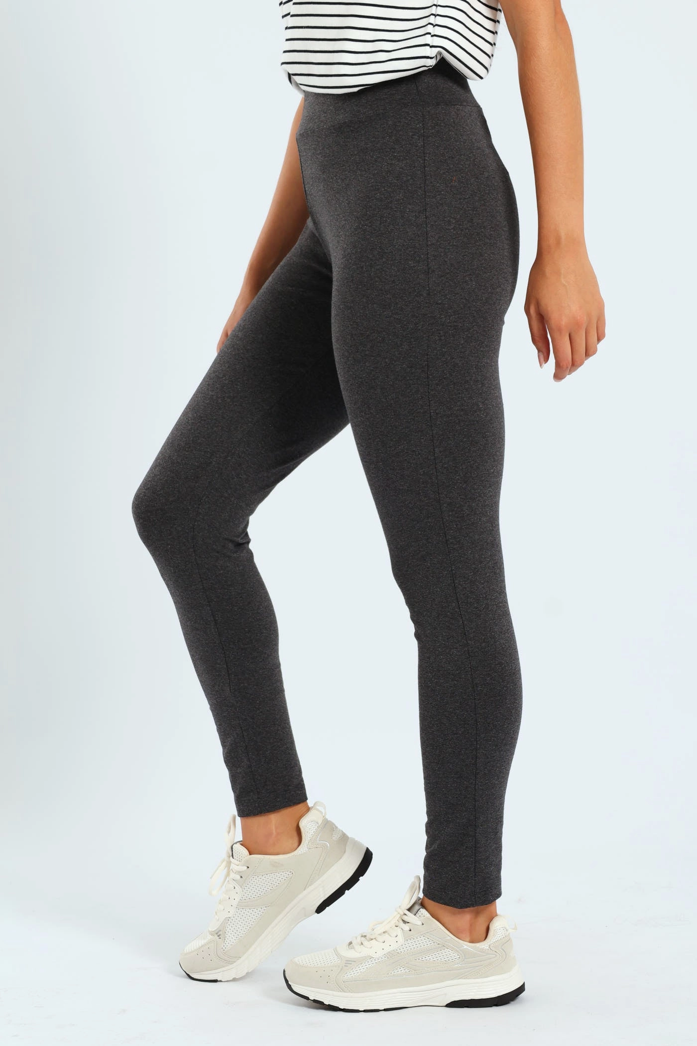 Stylish Look Basic Legging With Wide Waistband - Charcoal Melange