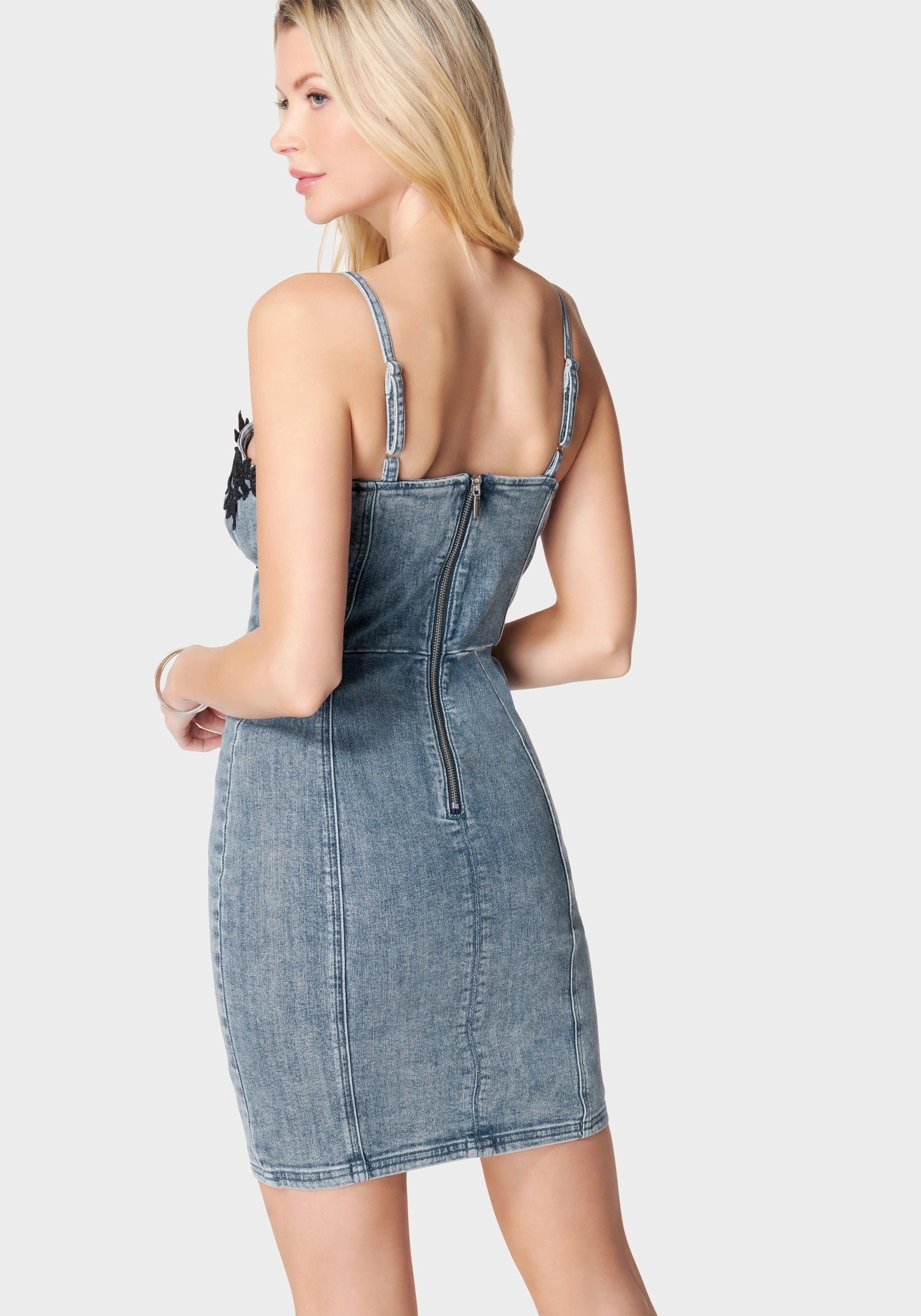 Lace Applique Denim Dress City-Style Fresh Glow