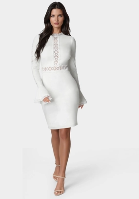 High Neck Lace Midi Dress Smart Fabric