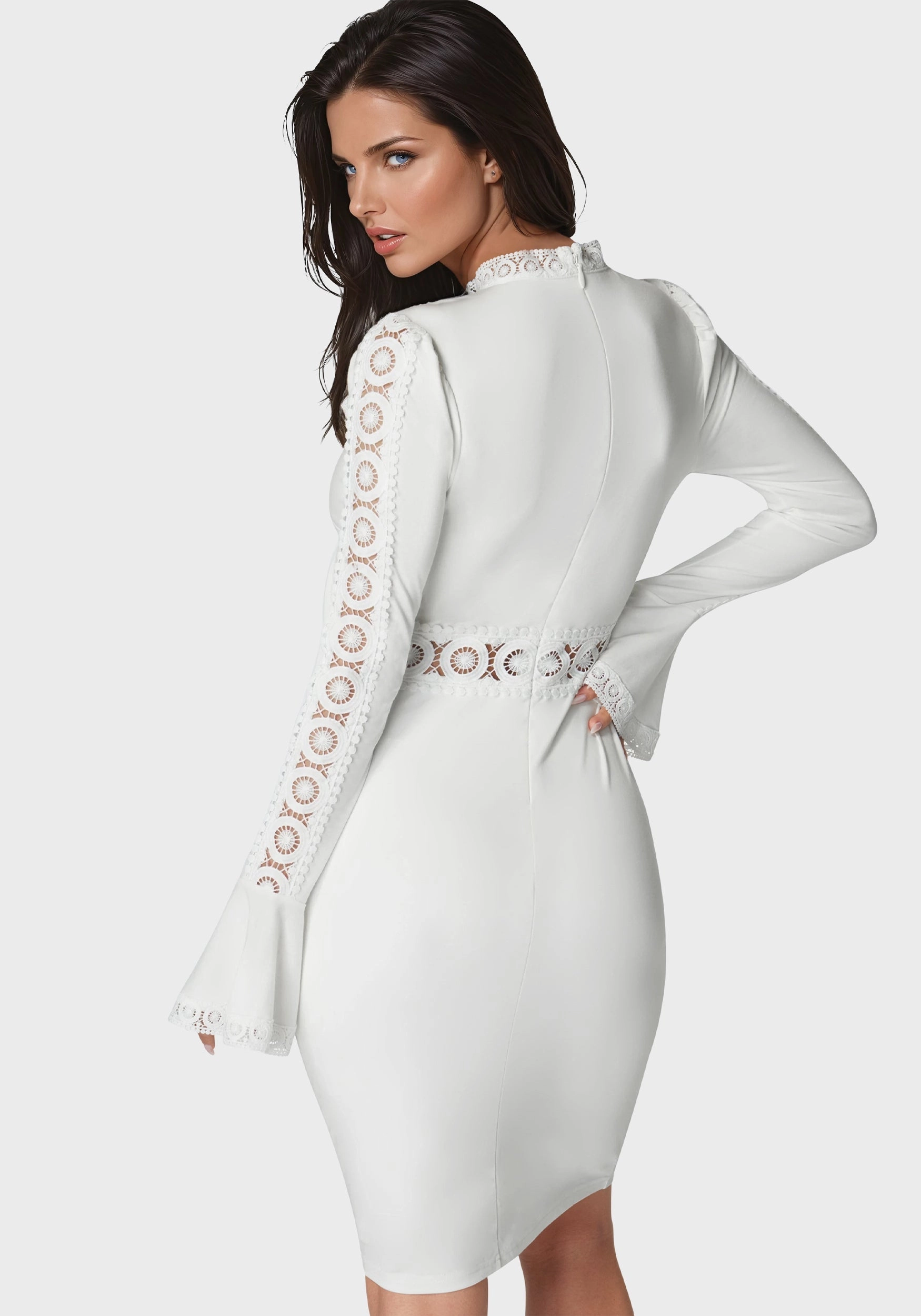 Joy Glow High Neck Lace Midi Dress