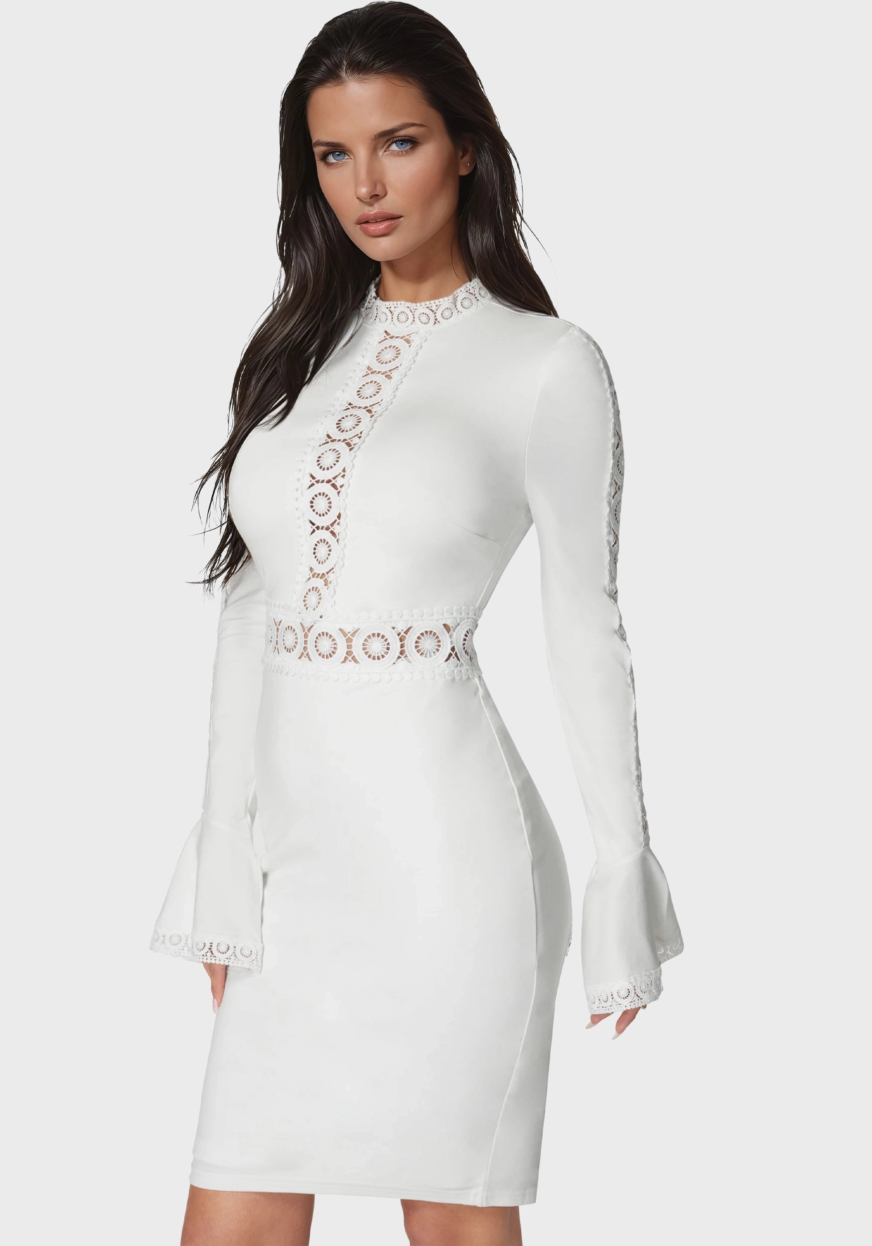 Odor-Control High Neck Lace Midi Dress