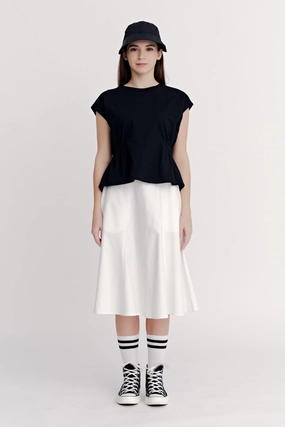 Seam Detail Circular Skirt - Cream Crafted Detail