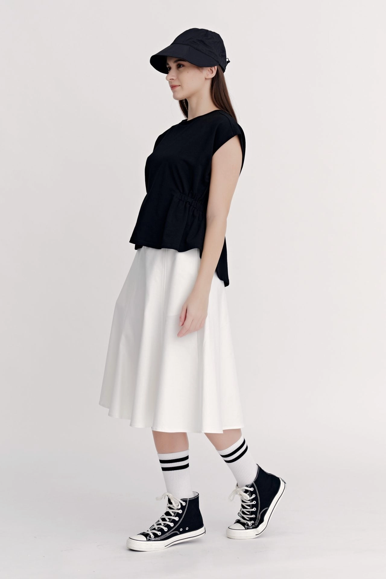 Seam Detail Circular Skirt - Cream Layered Look Comfort Fit