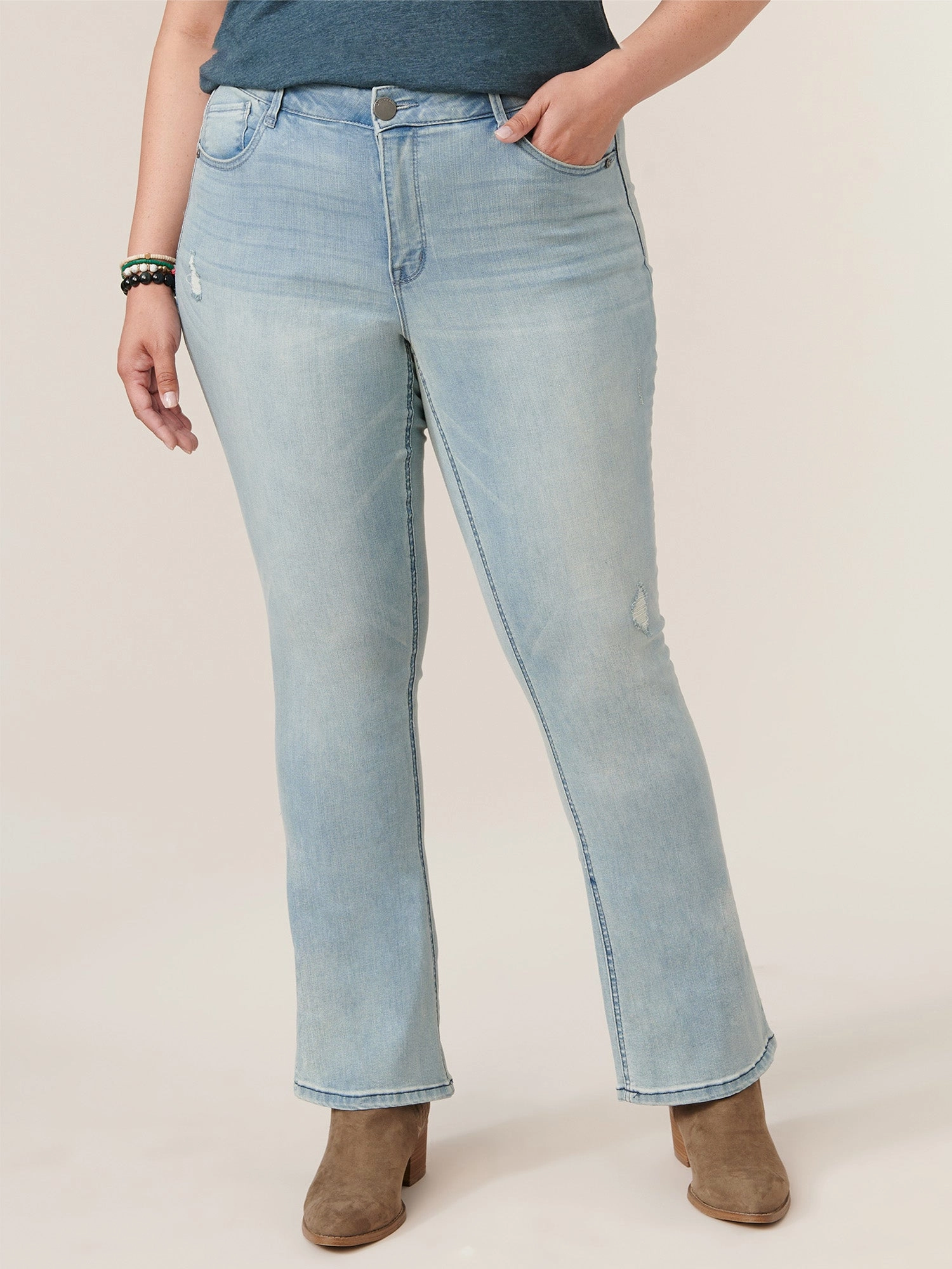 Neutral Daily Wear Quality Wear High Rise "Ab"solution? Distressed Itty Bitty Boot Plus Jean