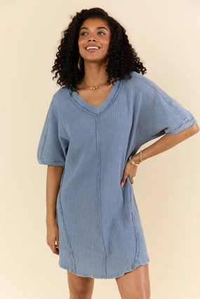 High Temperatures Blue Acid Wash Knit Dress FINAL SALE Cozy Style