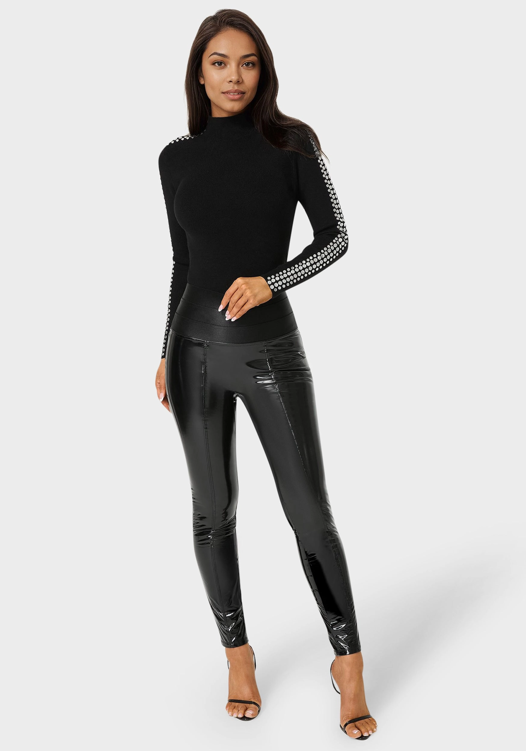 High Waist Elastic Waistband Shiny Vegan Leather Legging Lightweight-material-advantage Shiny-appearance-attribute