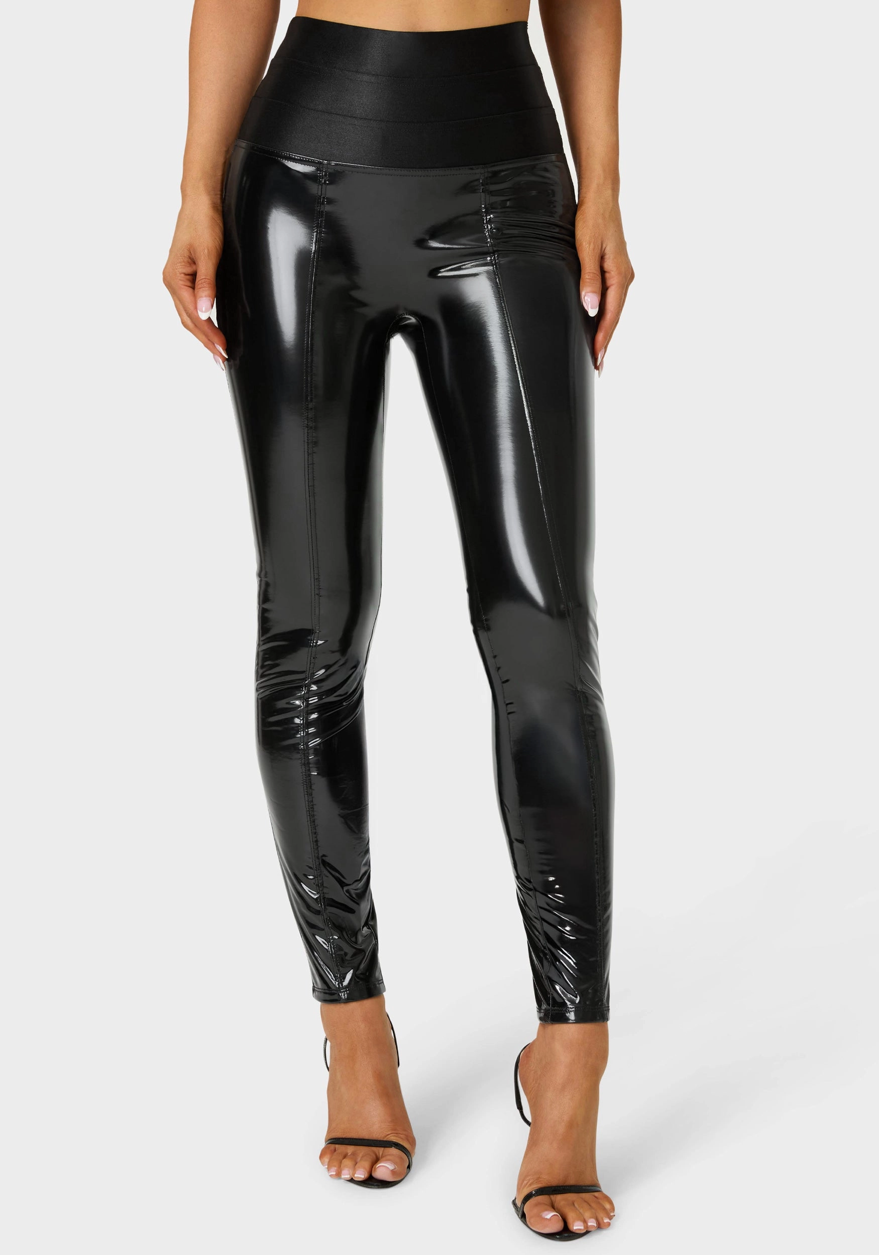 Machine-washable-quality High Waist Elastic Waistband Shiny Vegan Leather Legging