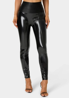Machine-washable-quality High Waist Elastic Waistband Shiny Vegan Leather Legging