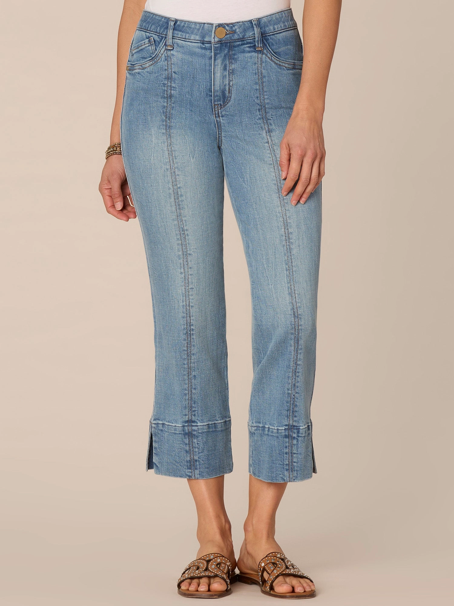 Everyday Ready "Ab"solution High Rise Side Slit Kick Flare Jeans with Center Seam