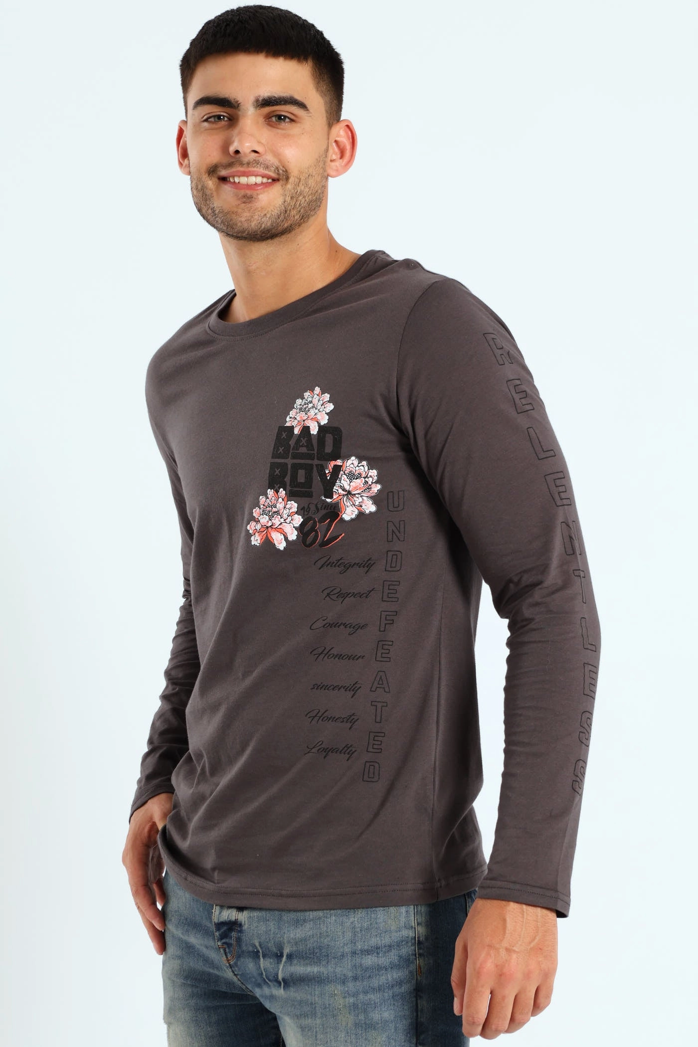 Oni Long Sleeve Tee - Charcoal Layered Sleeve Wicking Interlock Knit