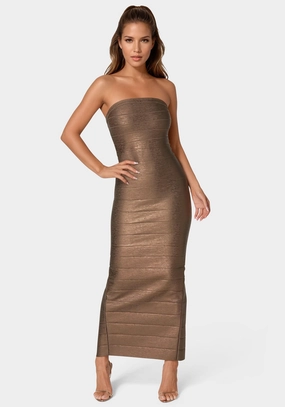 Elegant Mood Light and Comfortable Bandage Strapless Foil Maxi Dress