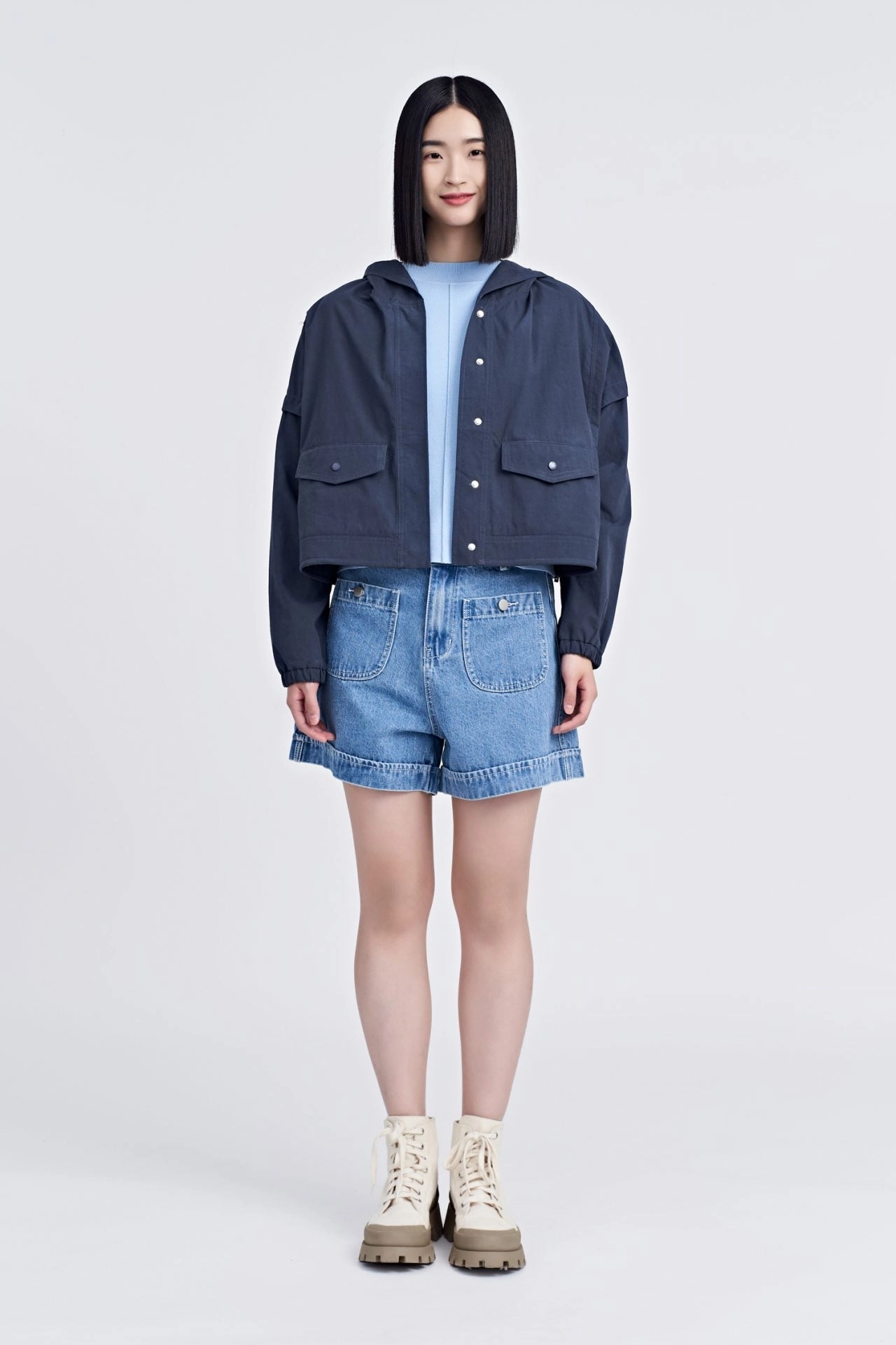 Ergonomic Fit Cuffs Adjust Hooded Parka - Navy