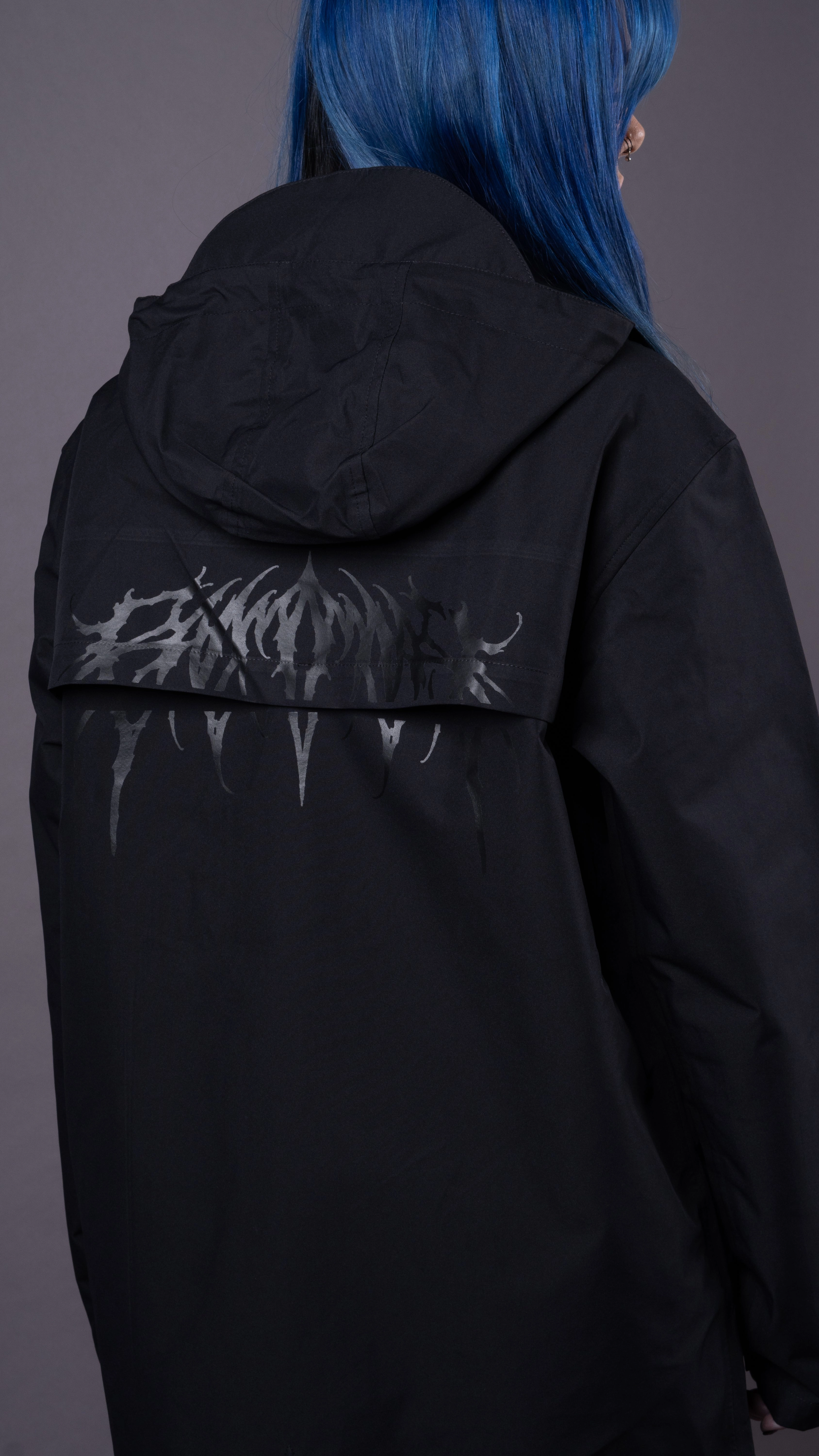 Metal Logo Waterproof Tech Jacket Faux Fur Collar