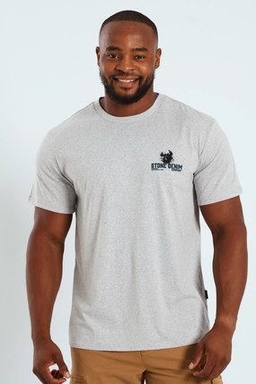 Icon Skull Front & Back Tee - Grey Melange Minimal Look