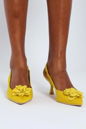 Chiffon Flower Slingback Kitten Heel - Chartreuse Premium Footwear