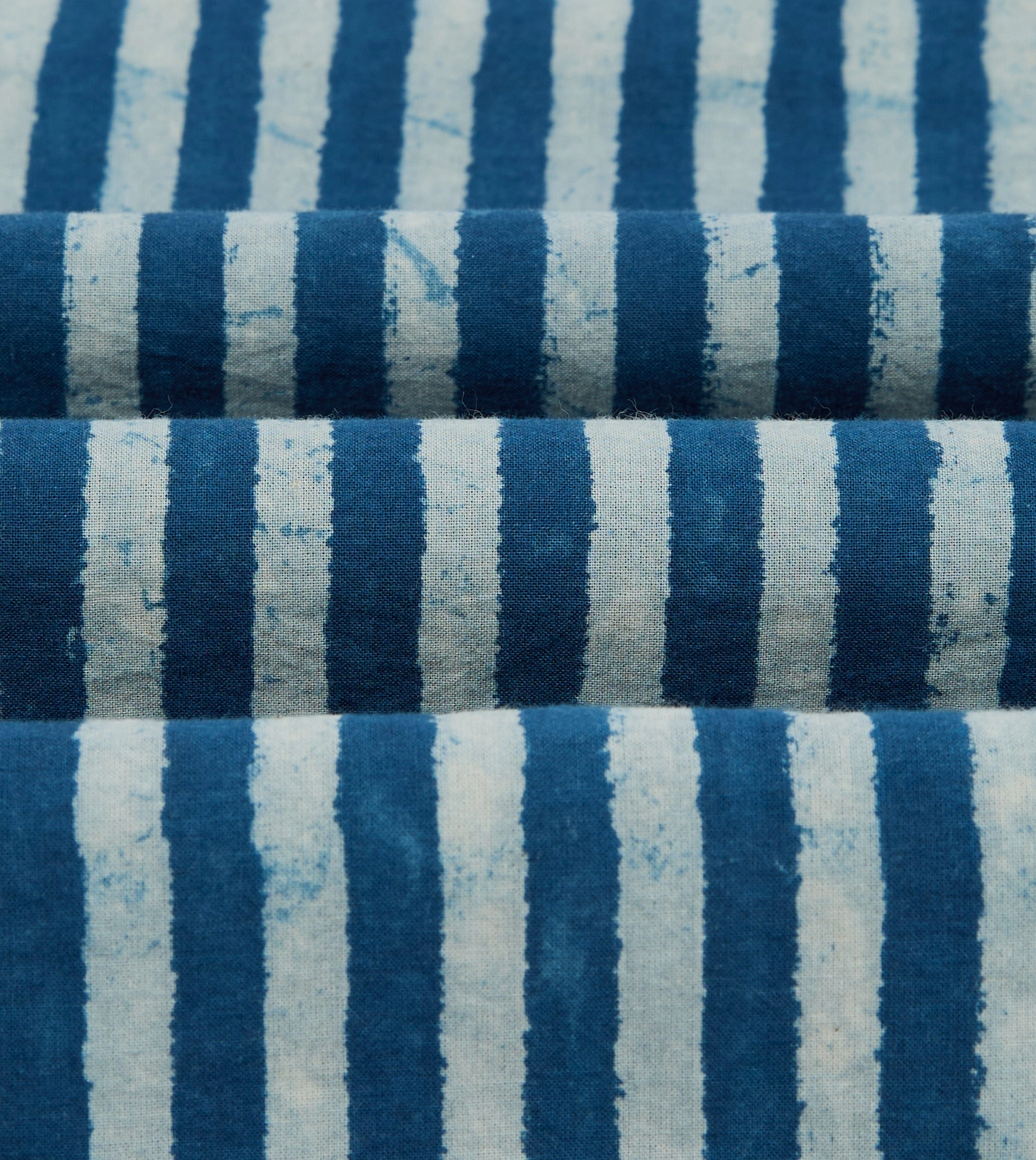 Customizable Design Reinforced Shoulders Indigo Stripe Block Print Cotton Camp Collar Short Sleeve Shirt