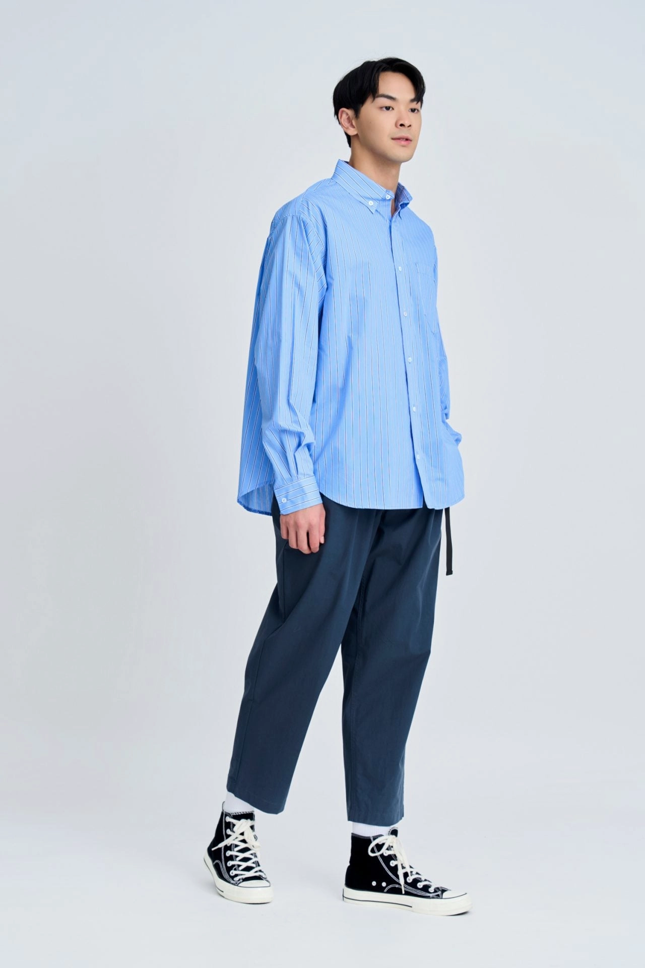 Oversized Striped Button-down Shirt [AT] SkinFriendlyFibers
