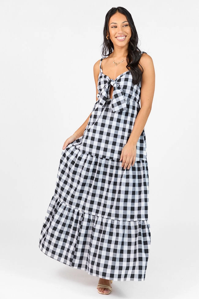 Checked Out Black and White Gingham Tie Front Maxi Dress FINAL SALE Perfect For Any Occasion