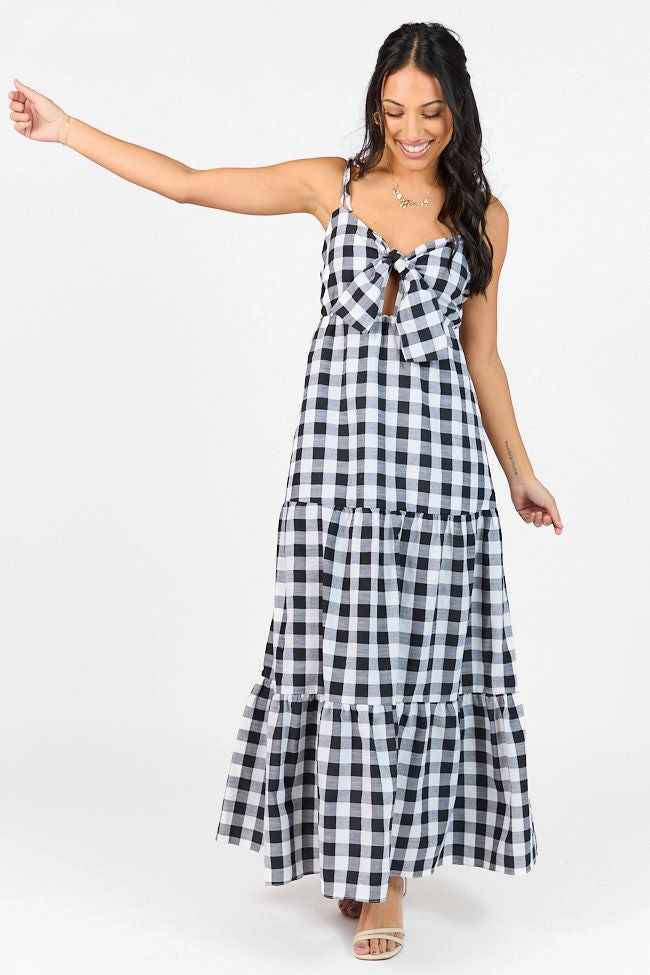 Checked Out Black and White Gingham Tie Front Maxi Dress FINAL SALE Brunch Fit ComfortFitDesign