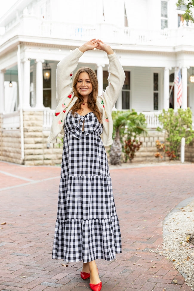 Checked Out Black and White Gingham Tie Front Maxi Dress FINAL SALE Day Glow