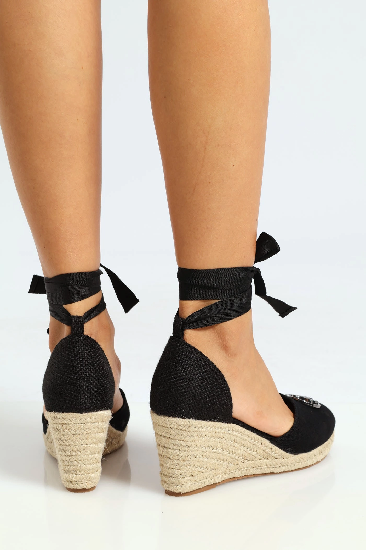 Jacquard Espadrille Wedge Heel - Black Christmas Party Heels