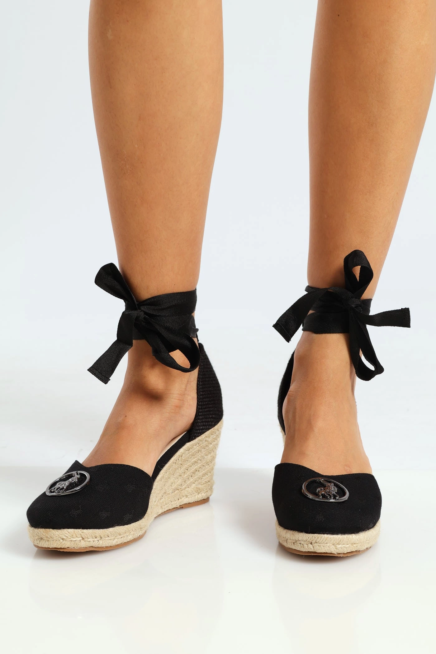 Jacquard Espadrille Wedge Heel - Black Elastic Band Dress Footwear