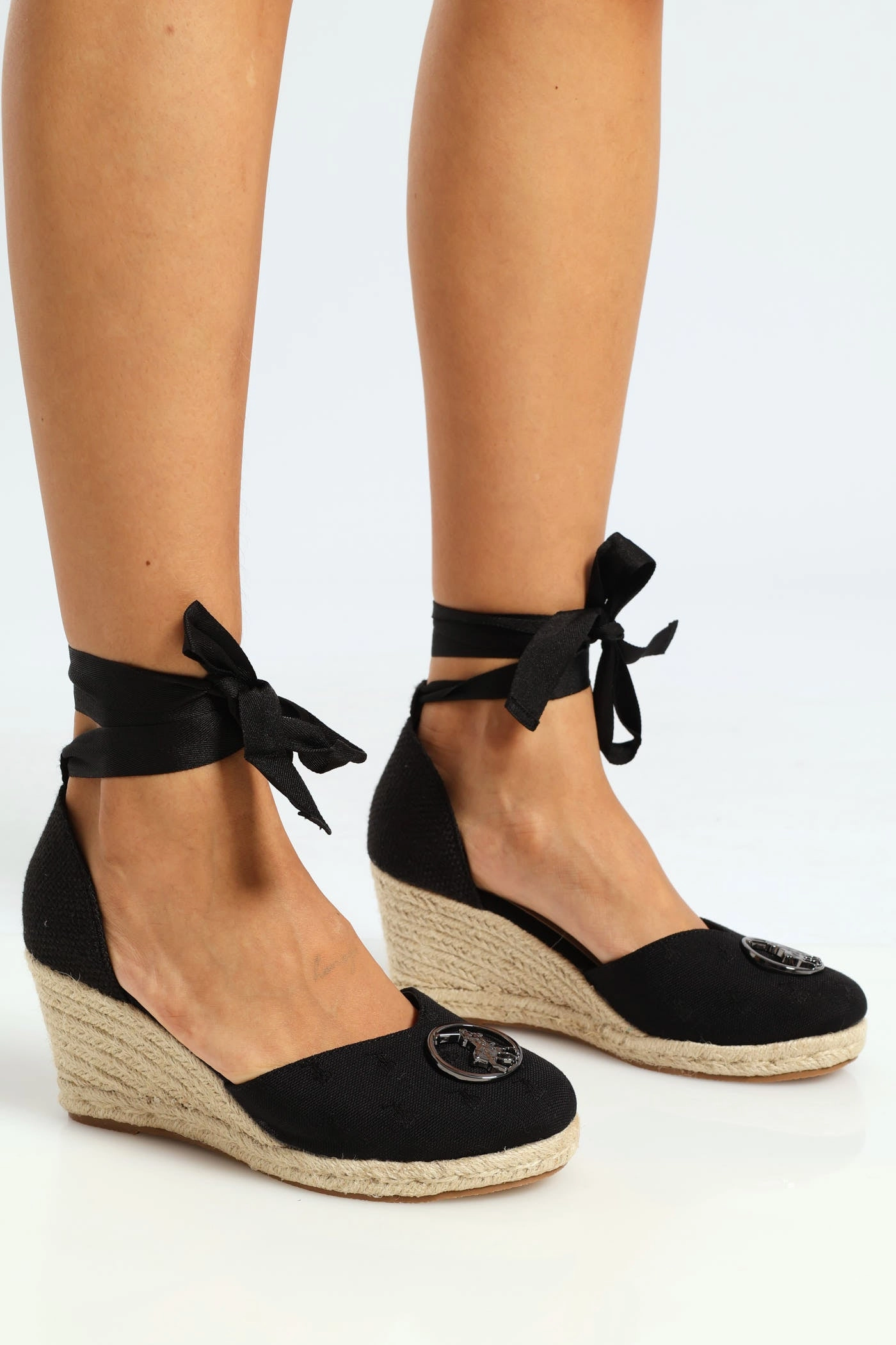 Jacquard Espadrille Wedge Heel - Black Pointed Heeled Shoes Holiday Heels