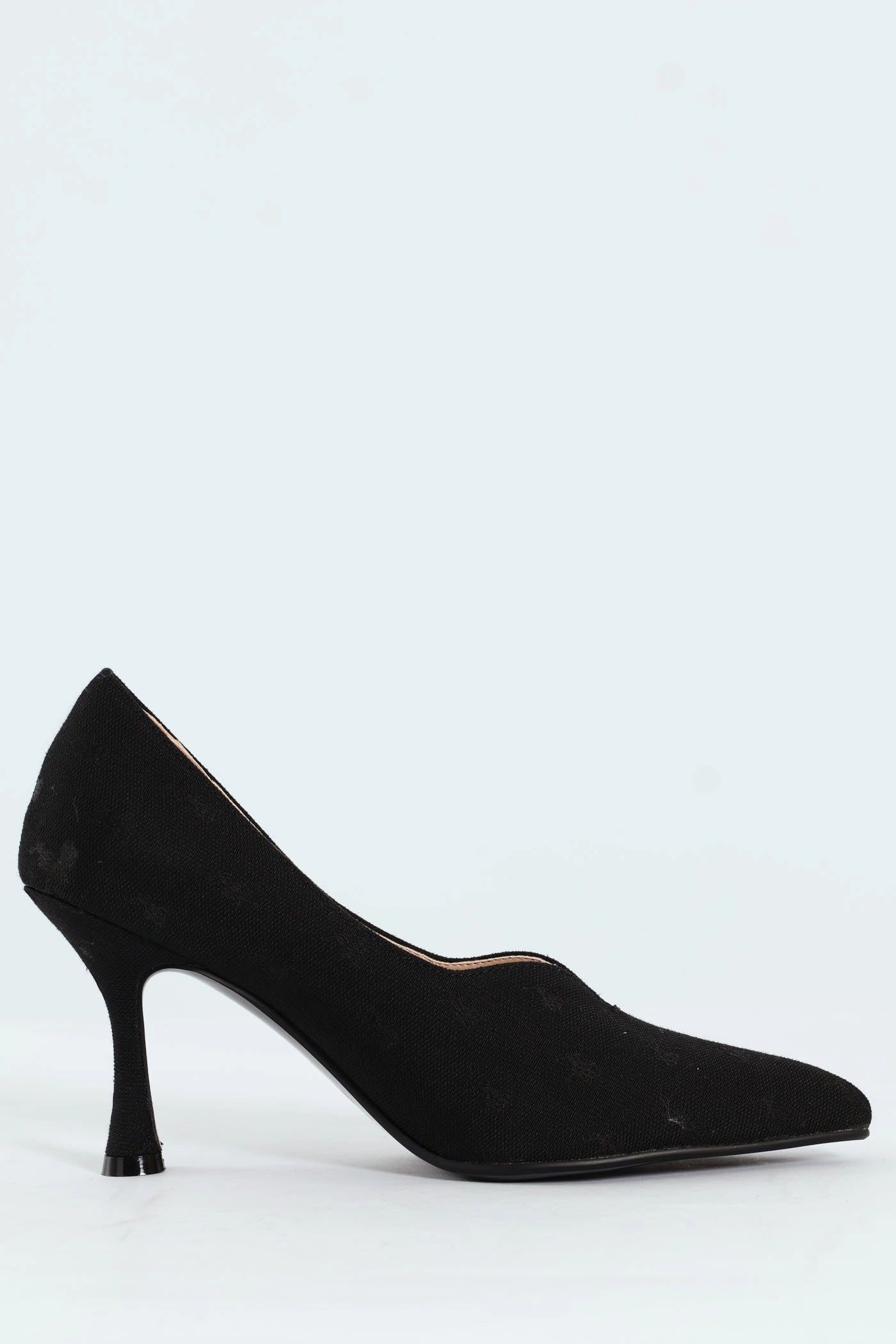 Comfort Fit Jacquard Monogram Pointed Toe Court Heel - Black