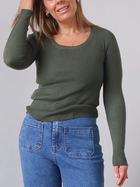 Selma Knit Top - Moss Green Solid