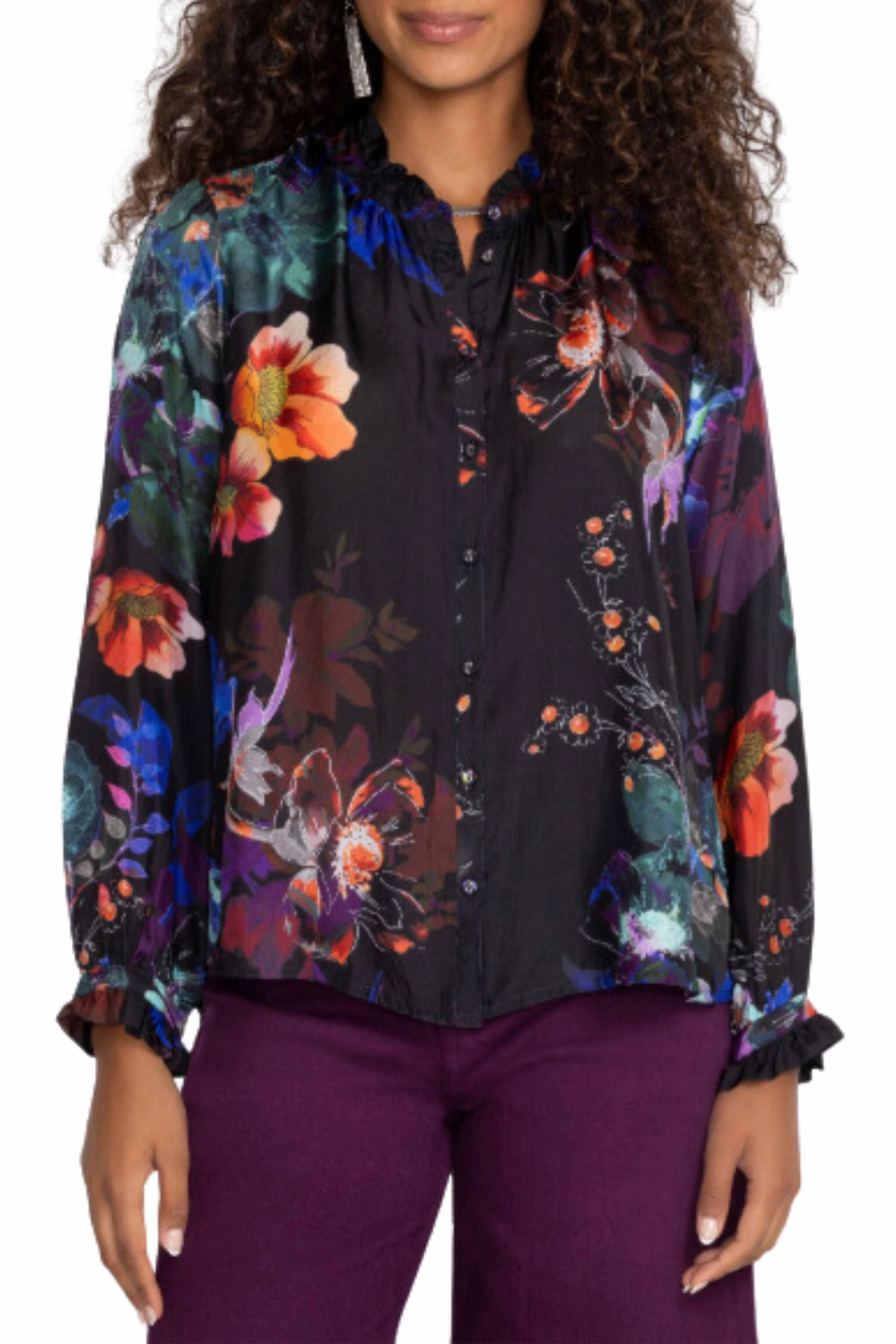 Scratch Resistant Zippers JOLENE RUFFLE BLOUSE - C18624-9