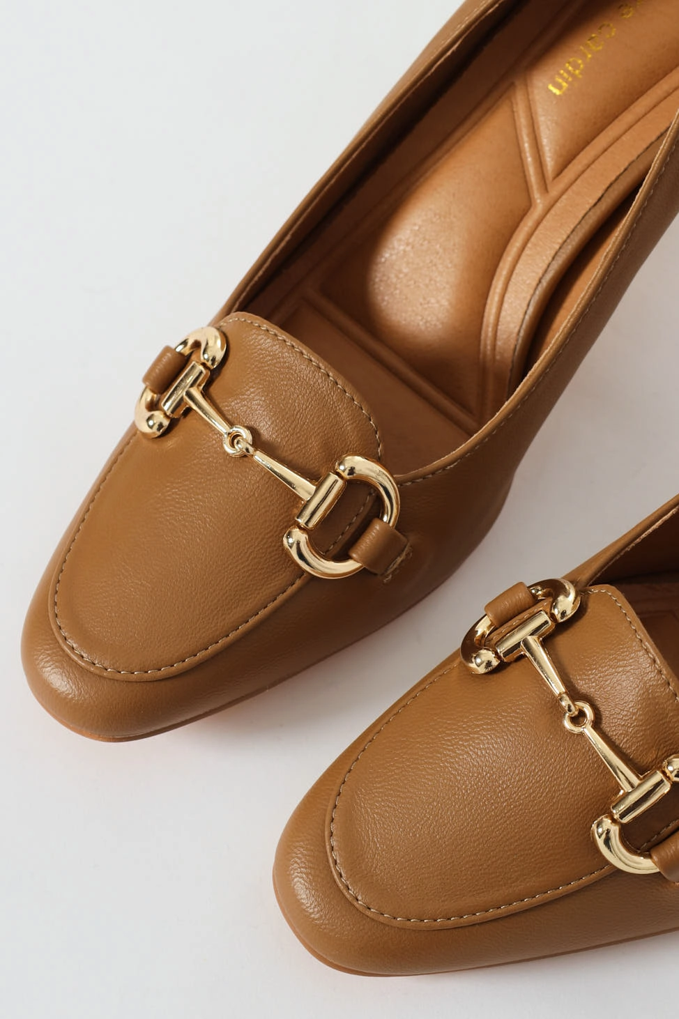 Formal Office Shoes Juliet Almond Toe Juliet Horsebit Kitten Court Heel - Camel