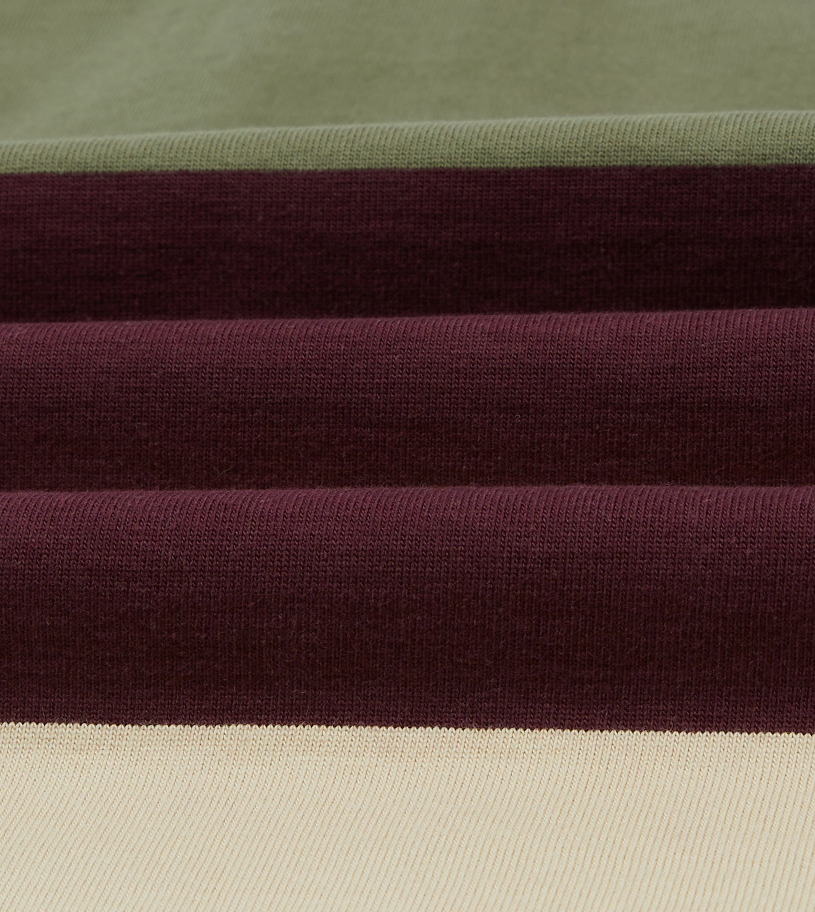 Khaki, Burgundy and Ecru Half Striped Cotton Rugby Shirt Comfort Wear