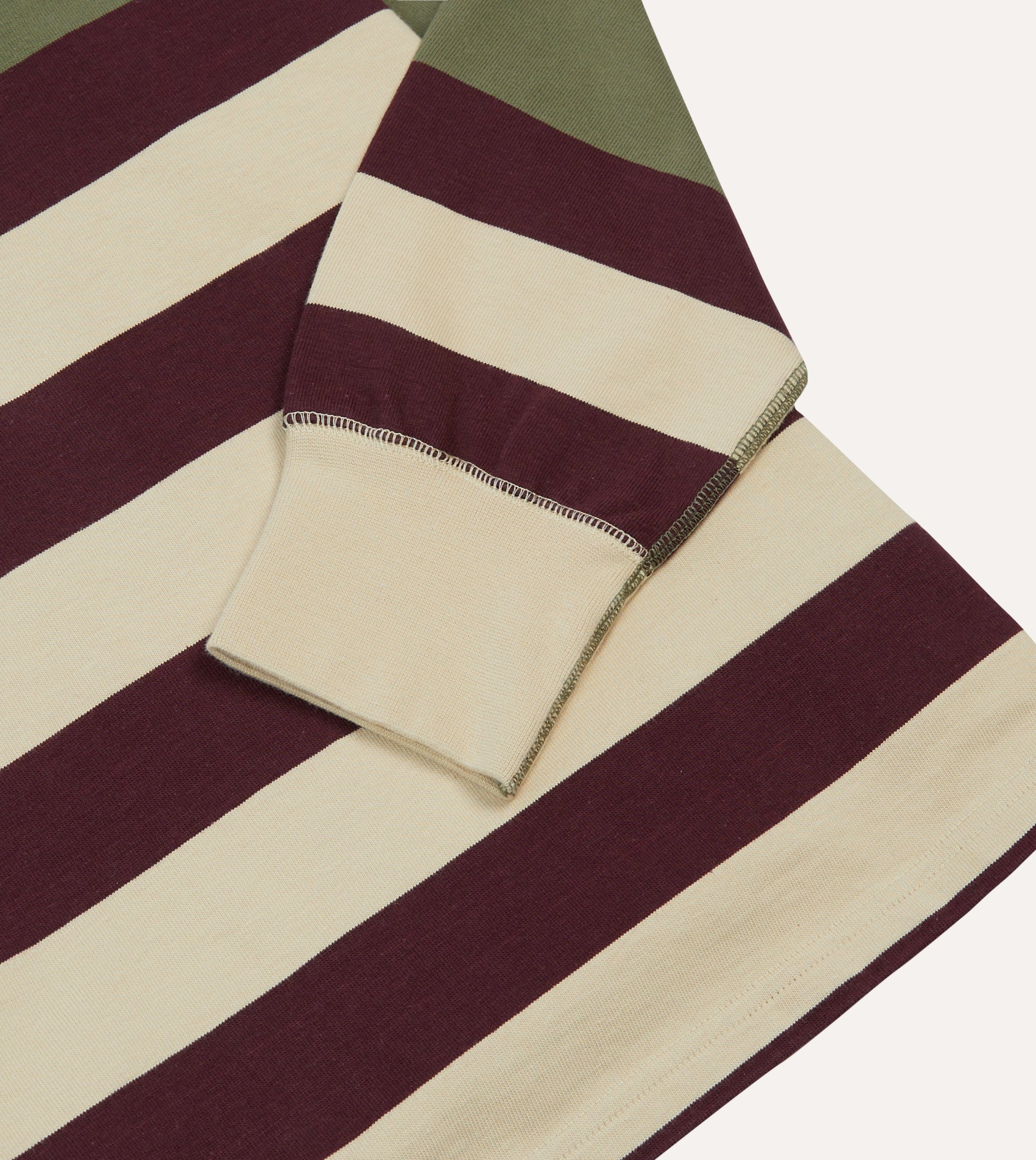 Khaki, Burgundy and Ecru Half Striped Cotton Rugby Shirt Checkered Print Wardrobe Must-Have