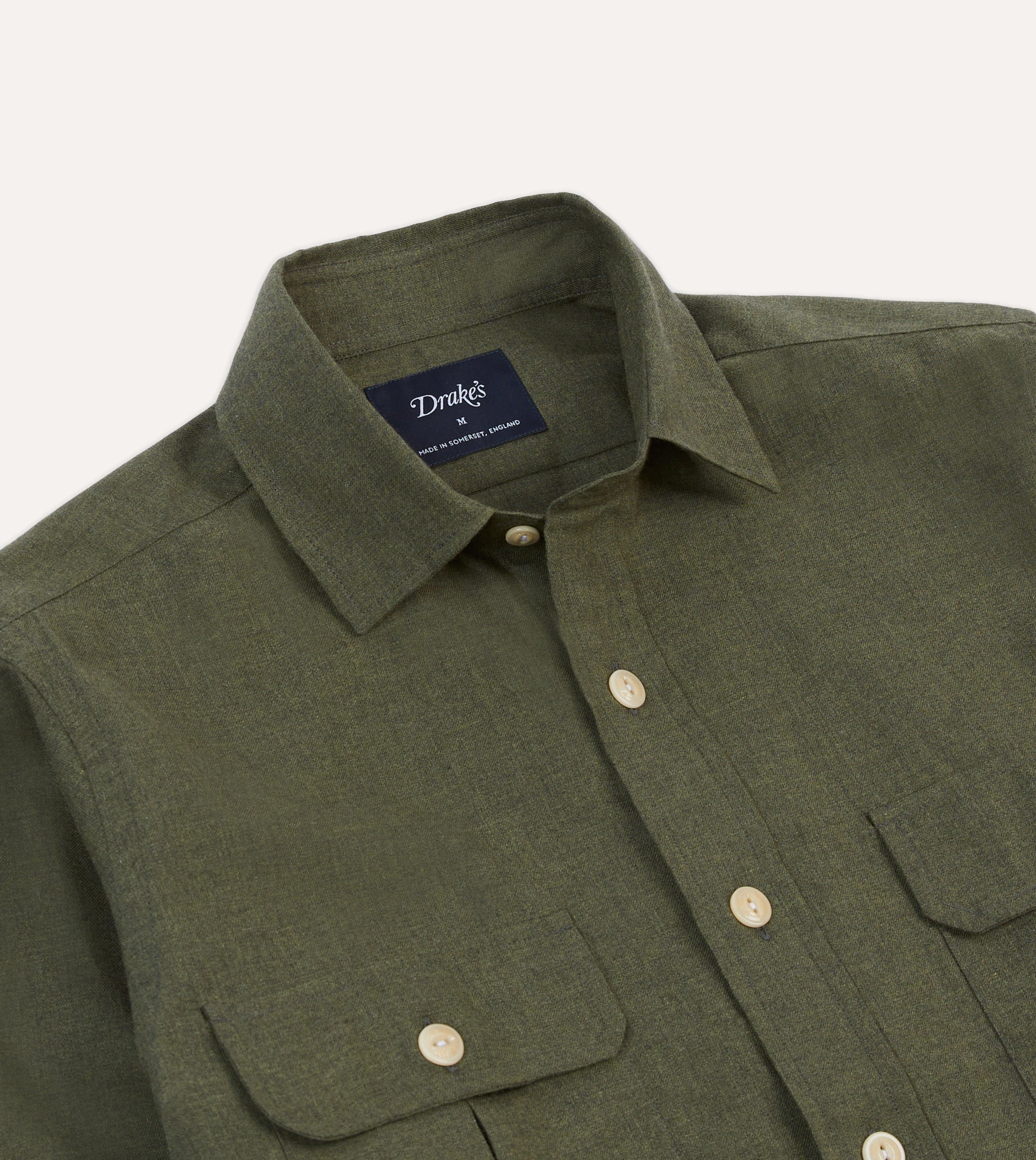 Weekend Casual Khaki Green Cotton Flannel Two-Pocket Work Shirt