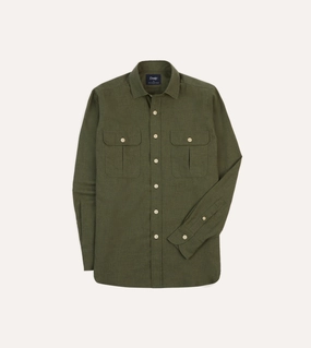 Khaki Green Cotton Flannel Two-Pocket Work Shirt Printed design