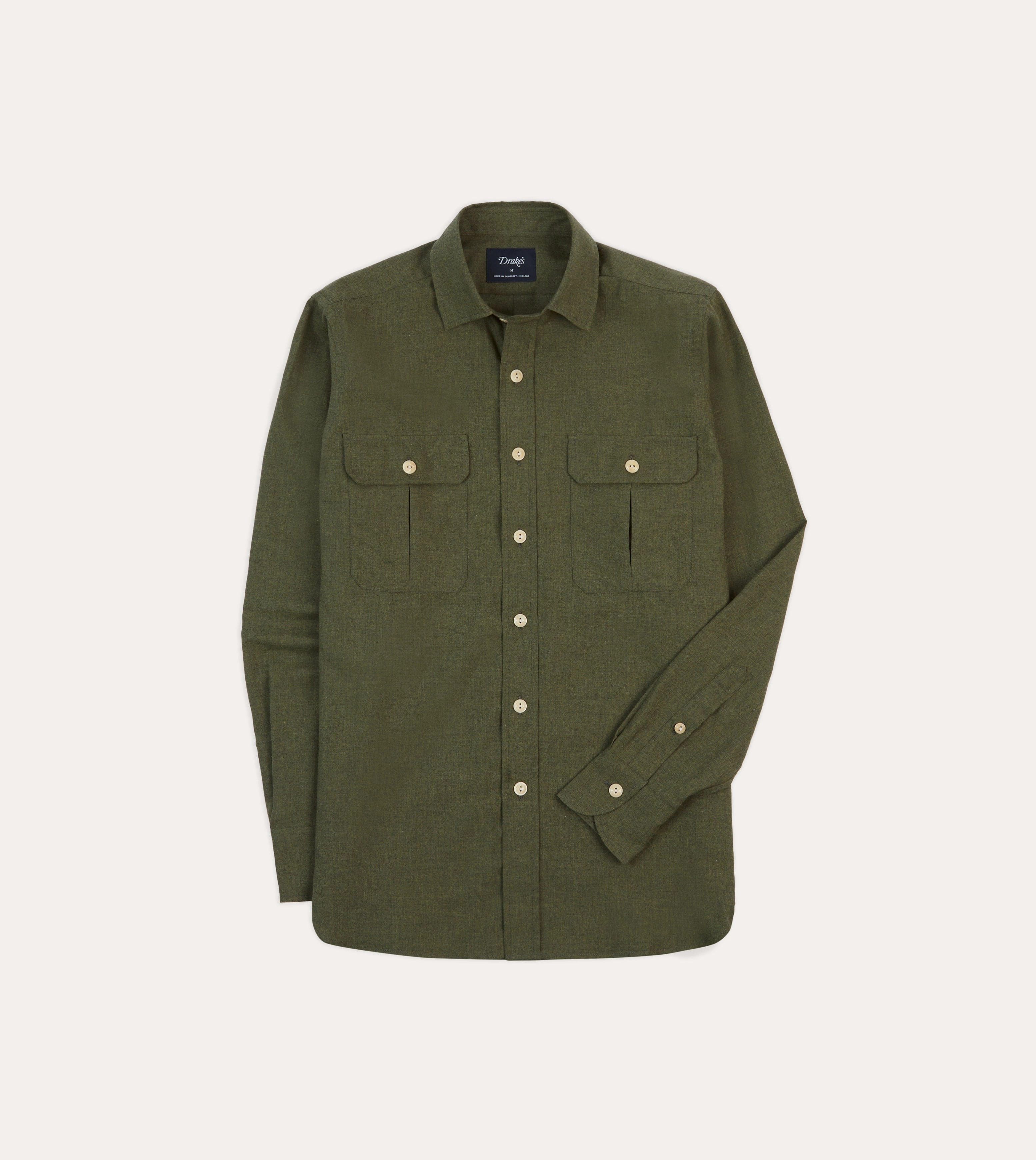 Khaki Green Cotton Flannel Two-Pocket Work Shirt Printed design