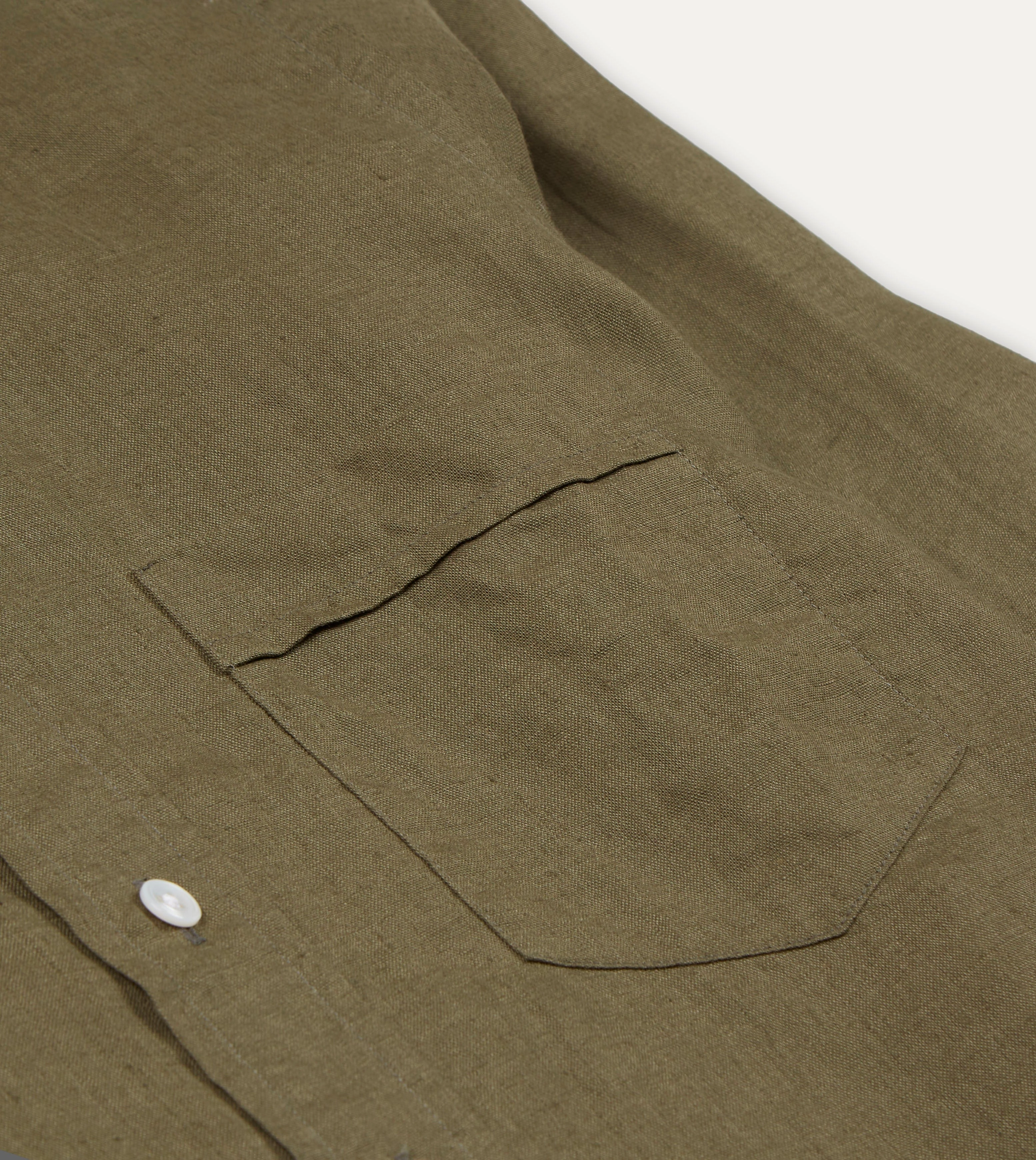 Khaki Green Linen Spread Collar Shirt Flexible Placket Structure Breathable Underarm Vents