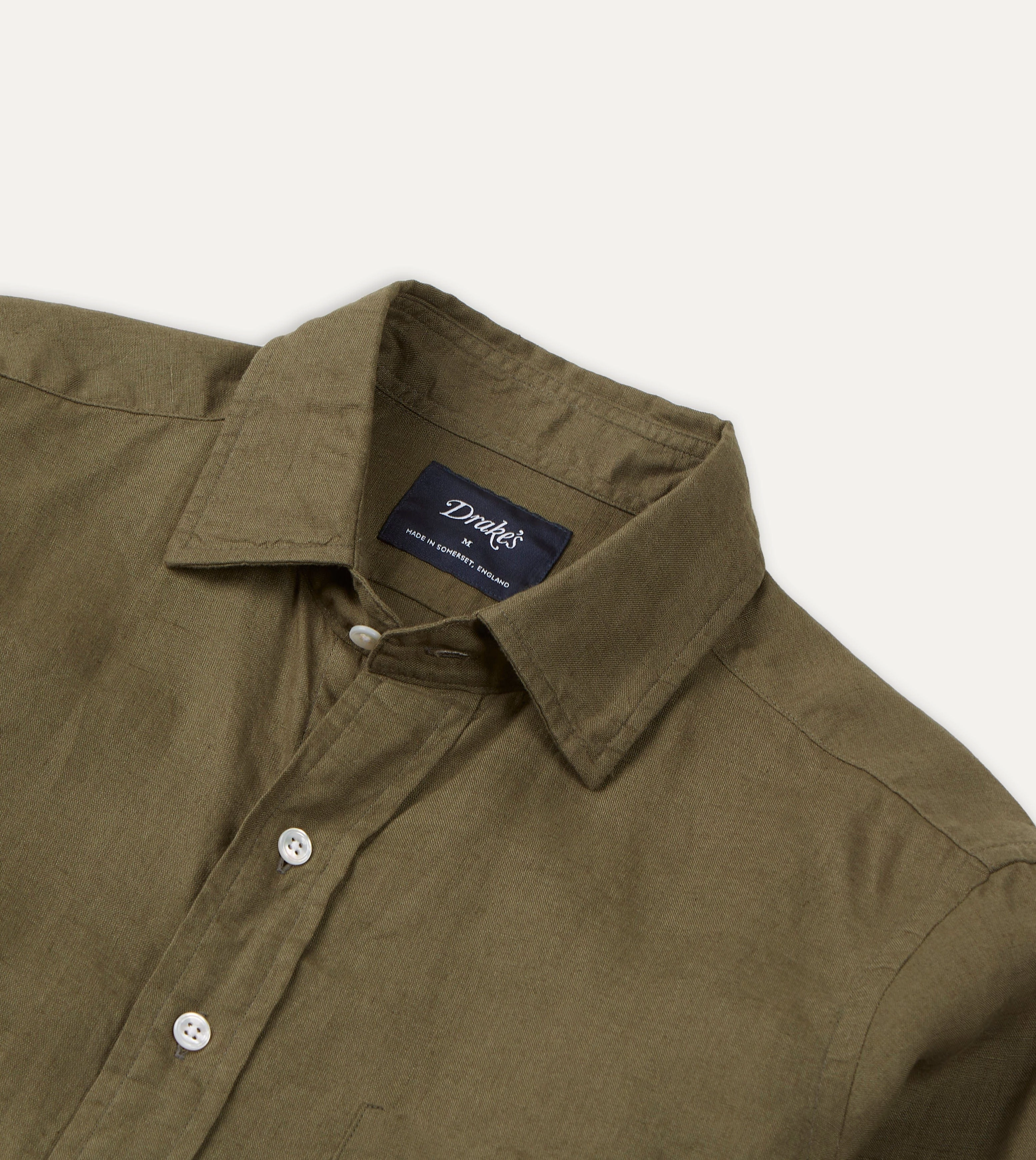 handmade touch Clean Edge Trim Khaki Green Linen Spread Collar Shirt